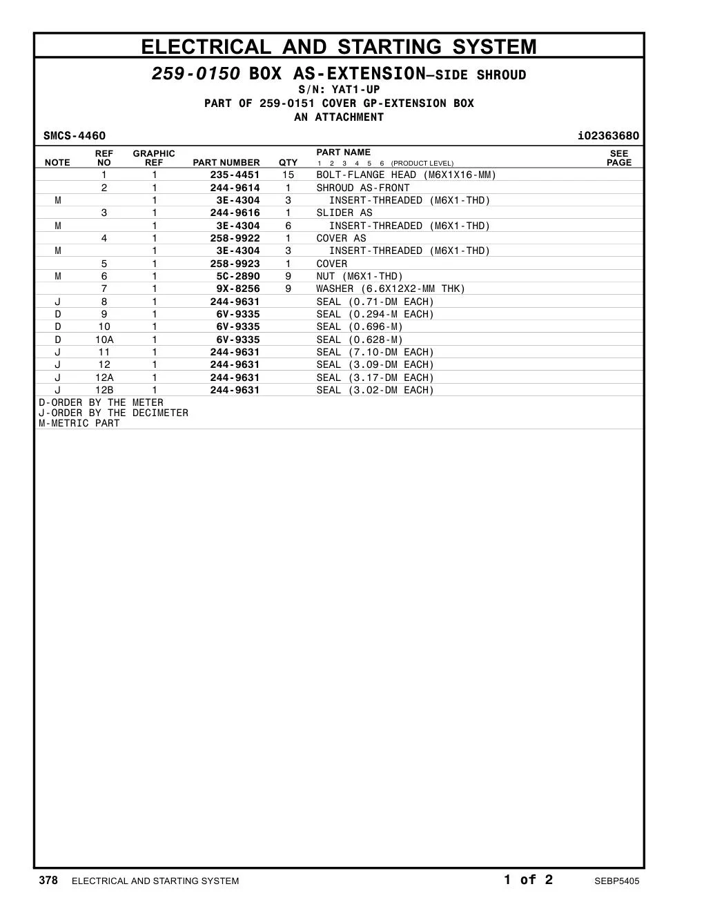 244-9616 SLIDER AS · S/N YAT1-UP CAT parts manual diagram