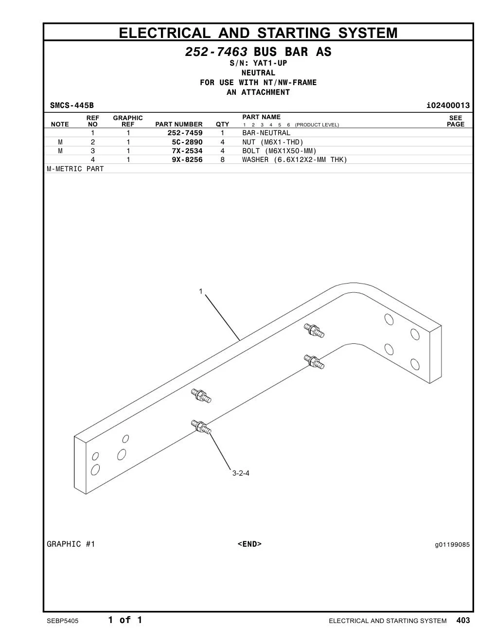 252-7459 BAR-NEUTRAL · S/N YAT1-UP CAT parts manual diagram