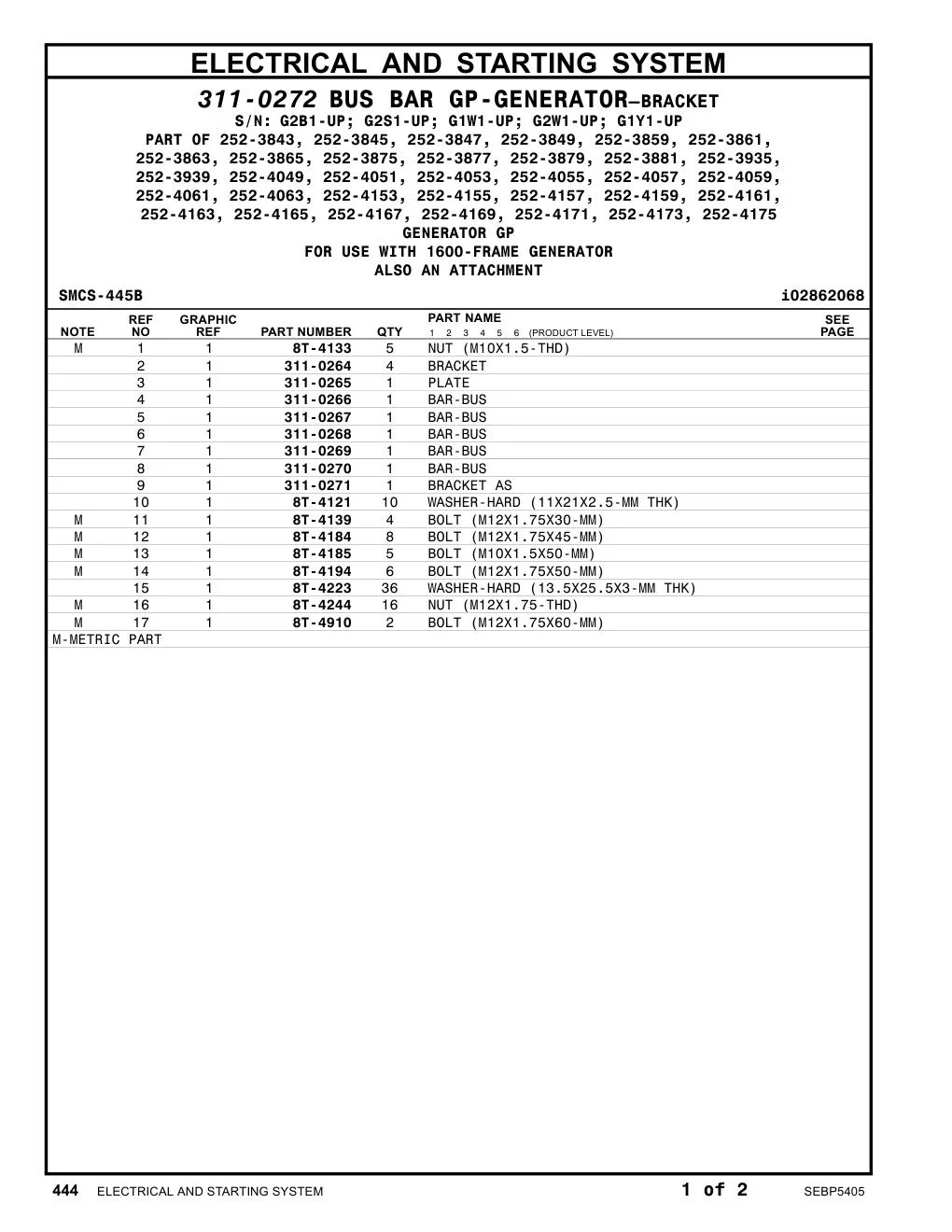 311-0267 BAR-BUS CAT parts manual diagram