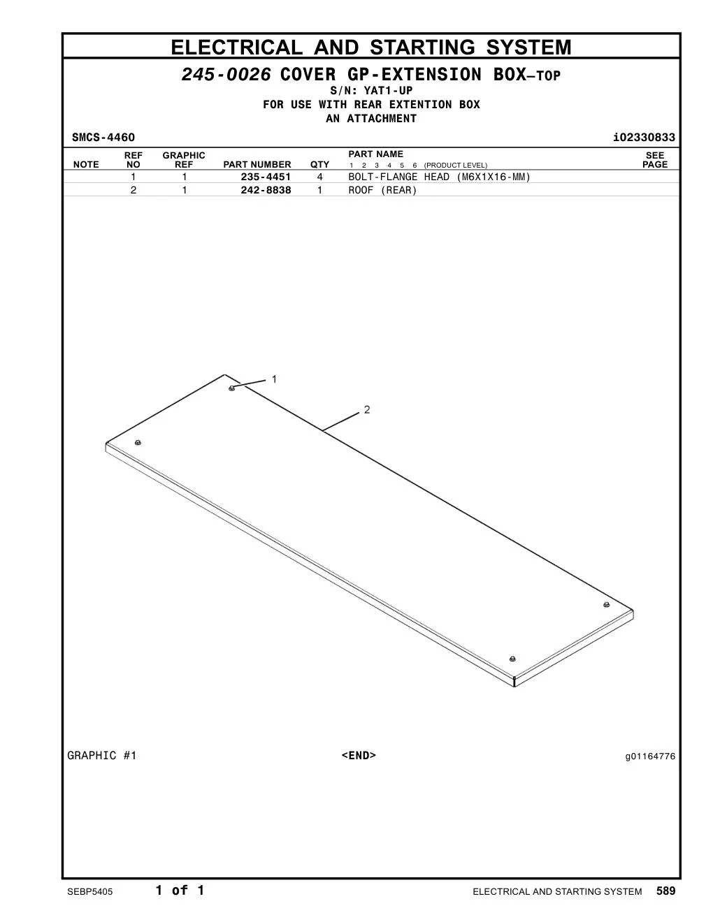 242-8838 ROOF (REAR) · S/N YAT1-UP CAT parts manual diagram