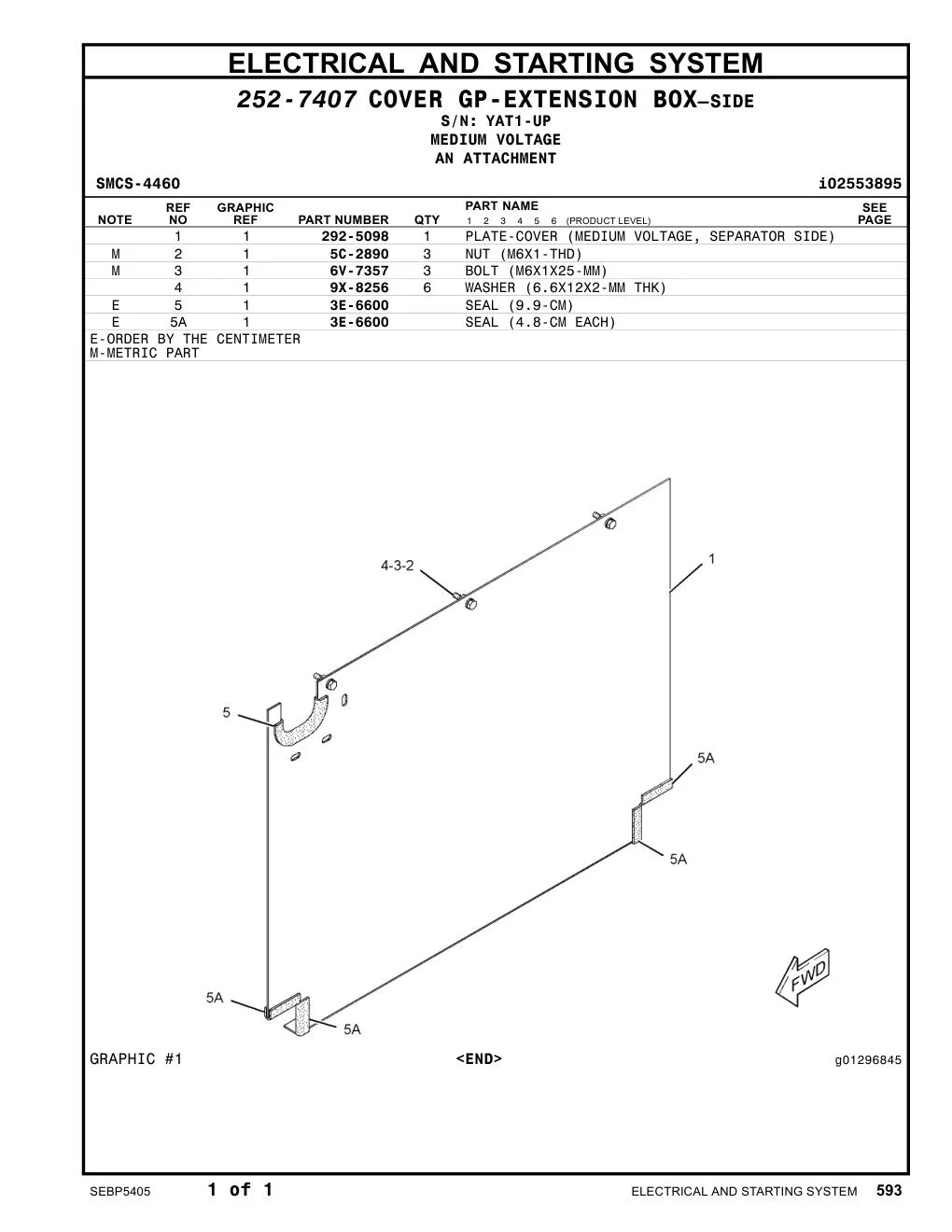 292-5098 - PLATE-COVER (MEDIUM VOLTAGE, SEPARATOR SIDE)