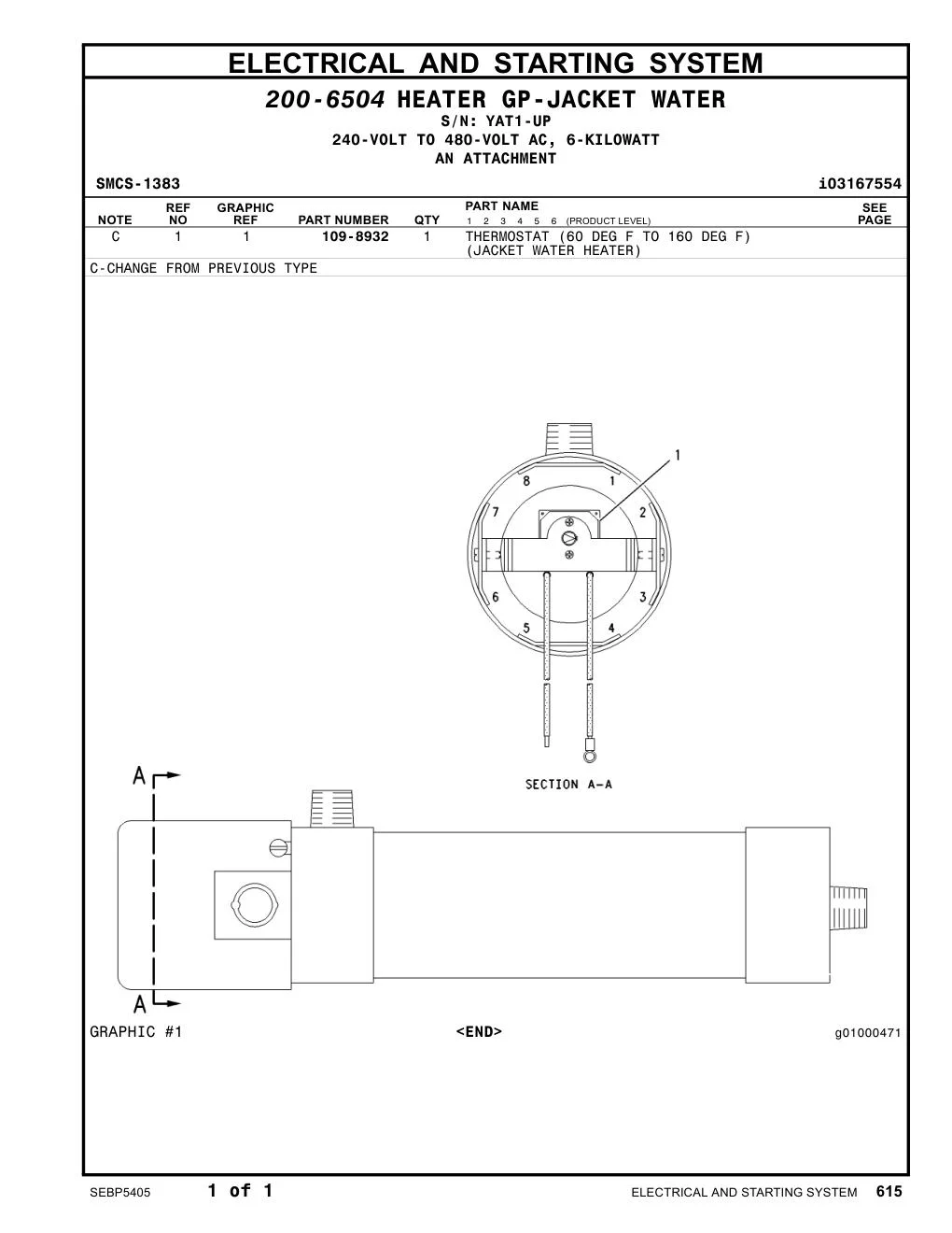 109-8932 - THERMOSTAT (60 DEG F TO 160 DEG F) (JACKET WATER HEATER)