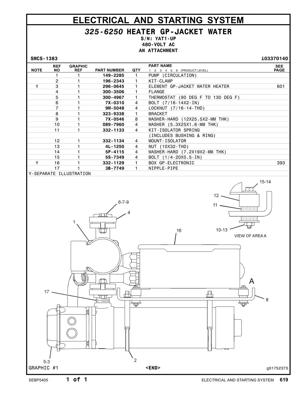 296-0645 ELEMENT GP-JACKET WATER HEATER · S/N YAT1-UP CAT parts manual diagram
