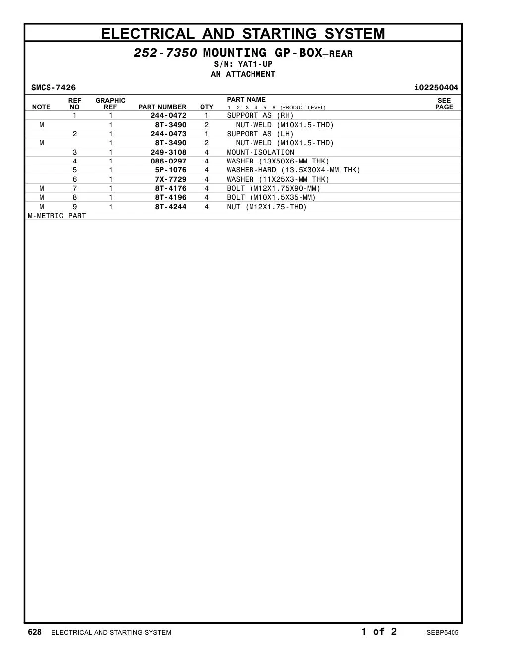 244-0473 SUPPORT AS (LH) · S/N YAT1-UP CAT parts manual diagram