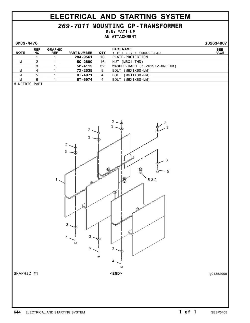 284-9561 PLATE-PROTECTION · S/N YAT1-UP CAT parts manual diagram