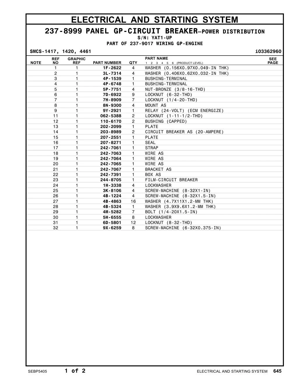 110-6170 BUSHING · S/N YAT1-UP CAT parts manual diagram