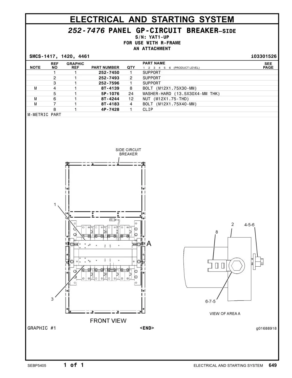 252-7450 SUPPORT · S/N YAT1-UP CAT parts manual diagram