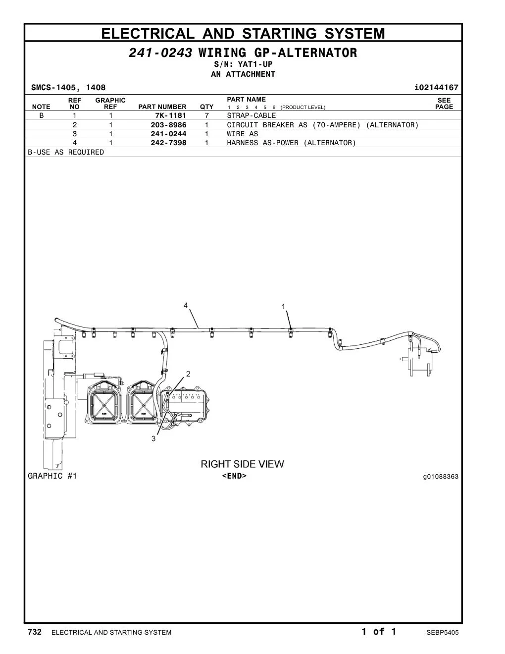 203-8986 CIRCUIT BREAKER AS (70-AMPERE) (ALTERNATOR) · S/N YAT1-UP CAT parts manual diagram