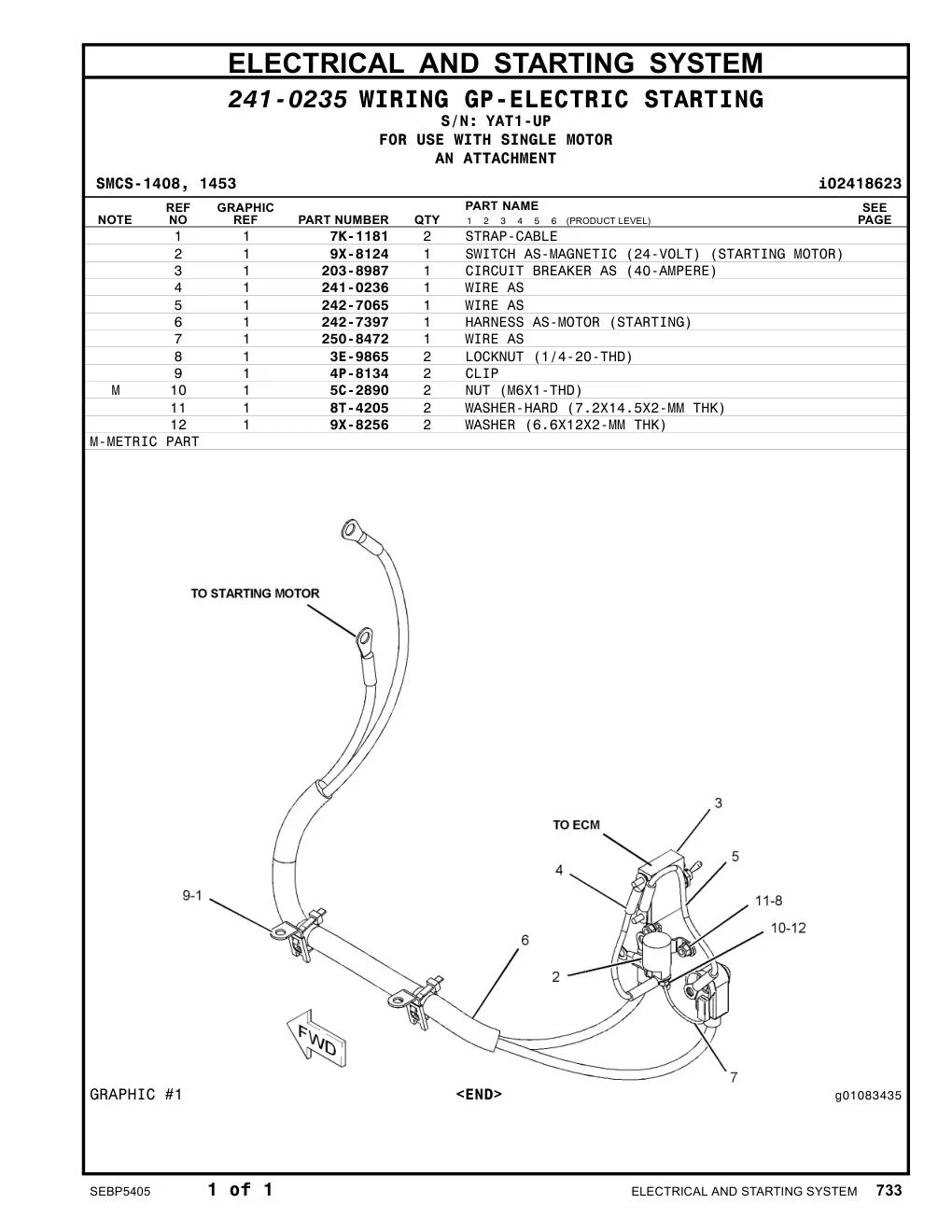 250-8472 WIRE AS · S/N YAT1-UP CAT parts manual diagram