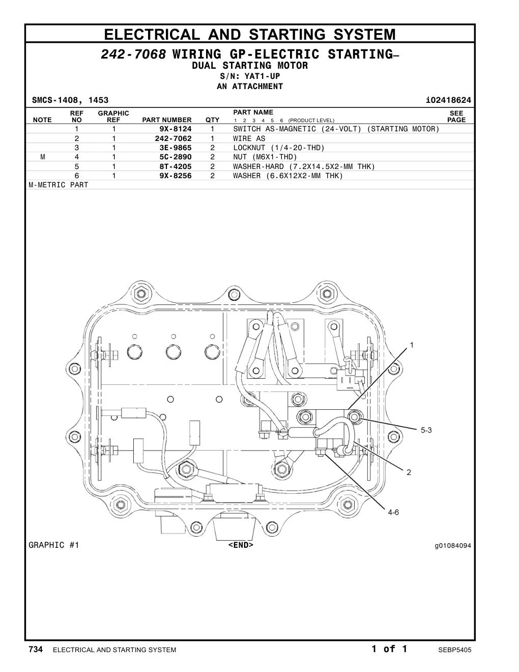 242-7062 WIRE AS · S/N YAT1-UP CAT parts manual diagram