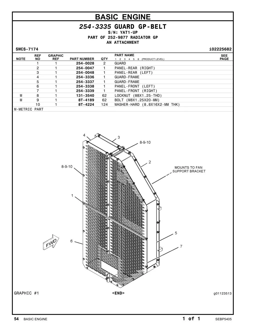 254-3339 PANEL-FRONT (RIGHT) · S/N YAT1-UP CAT parts manual diagram