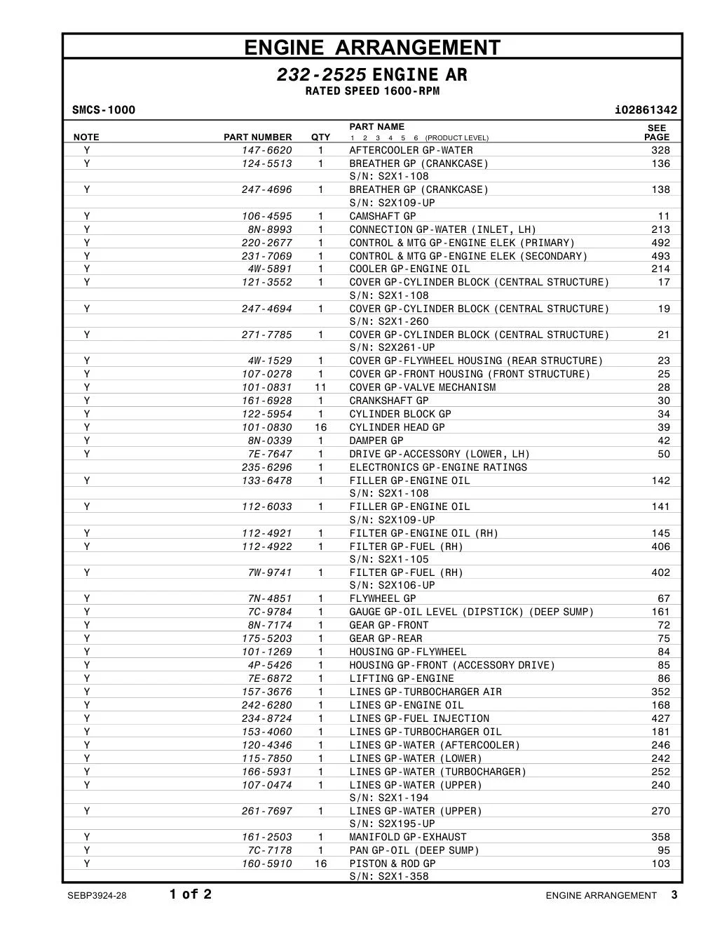 107-0474 - LINES GP-WATER (UPPER) S/N: S2X1-194