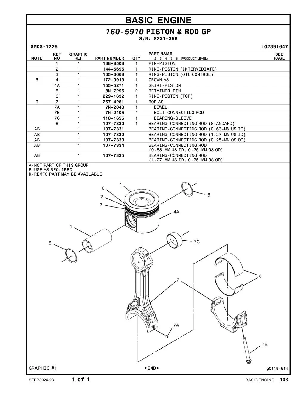 138-8508 PIN-PISTON · S/N S2X1-358 CAT parts manual diagram