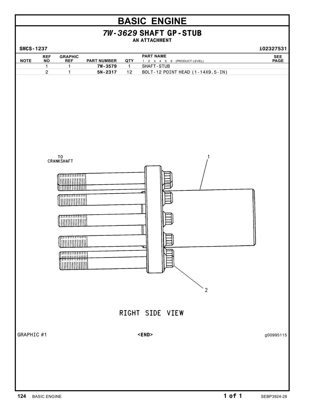 7W-3579 - SHAFT-STUB