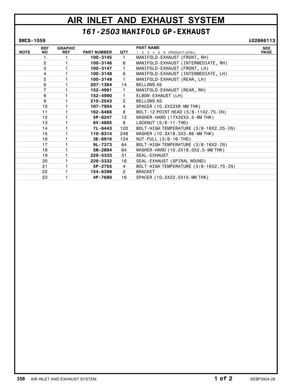 152-4990 ELBOW-EXHAUST (LH) CAT parts manual diagram