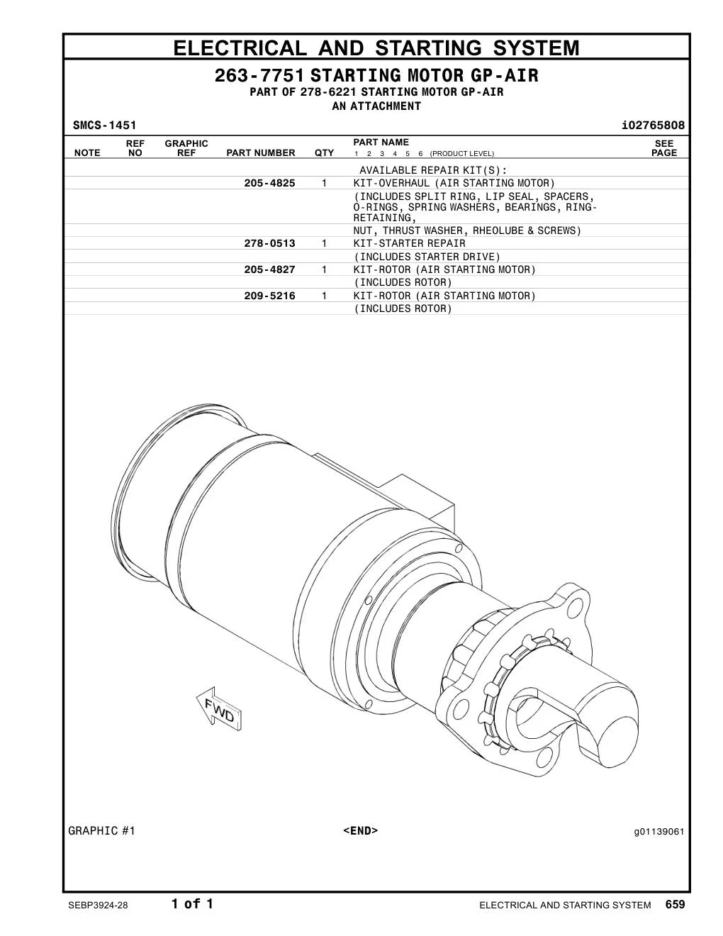205-4825 - KIT-OVERHAUL (AIR STARTING MOTOR) (INCLUDES SPLIT RING, LIP SEAL, SPACERS, O-RINGS, SPRING WASHERS, BEARINGS, RING- RETAINING, NUT, THRUST WASHER, RHEOLUBE & SCREWS)