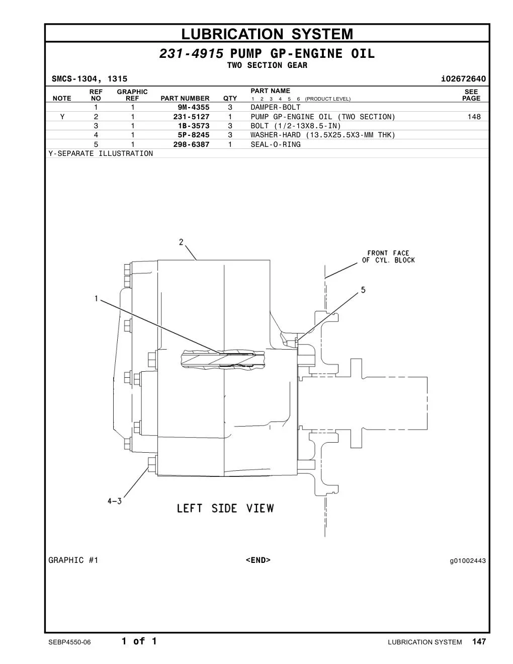 231-5127 PUMP GP-ENGINE OIL (TWO SECTION) CAT parts manual diagram