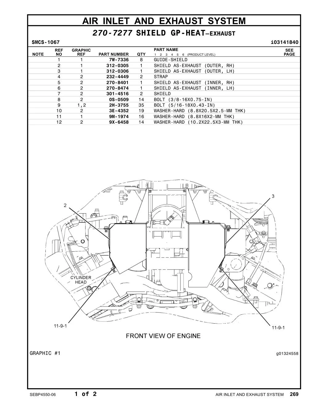 312-0305 SHIELD AS-EXHAUST (OUTER, RH) CAT parts manual diagram