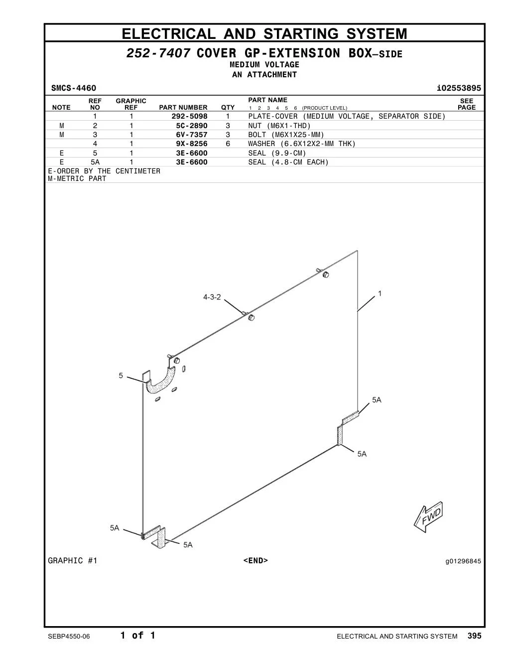 292-5098 - PLATE-COVER (MEDIUM VOLTAGE, SEPARATOR SIDE)