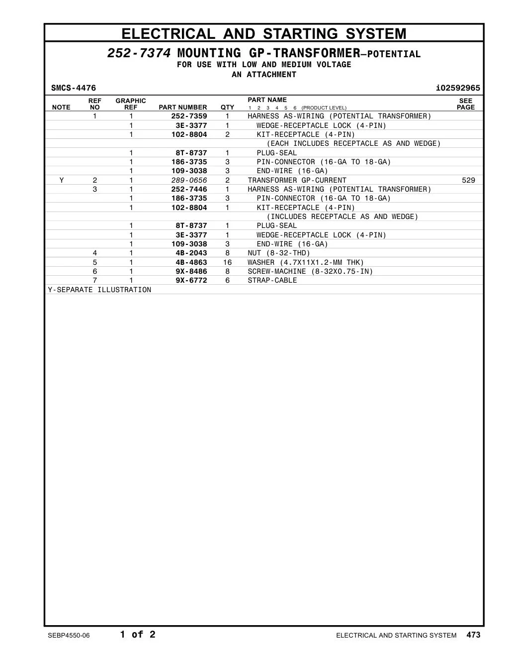 252-7446 - HARNESS AS-WIRING (POTENTIAL TRANSFORMER)