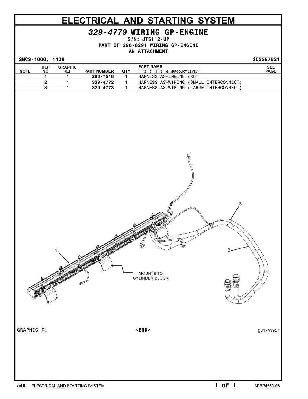 329-4772 HARNESS AS-WIRING (SMALL INTERCONNECT) · S/N JTS112-UP CAT parts manual diagram