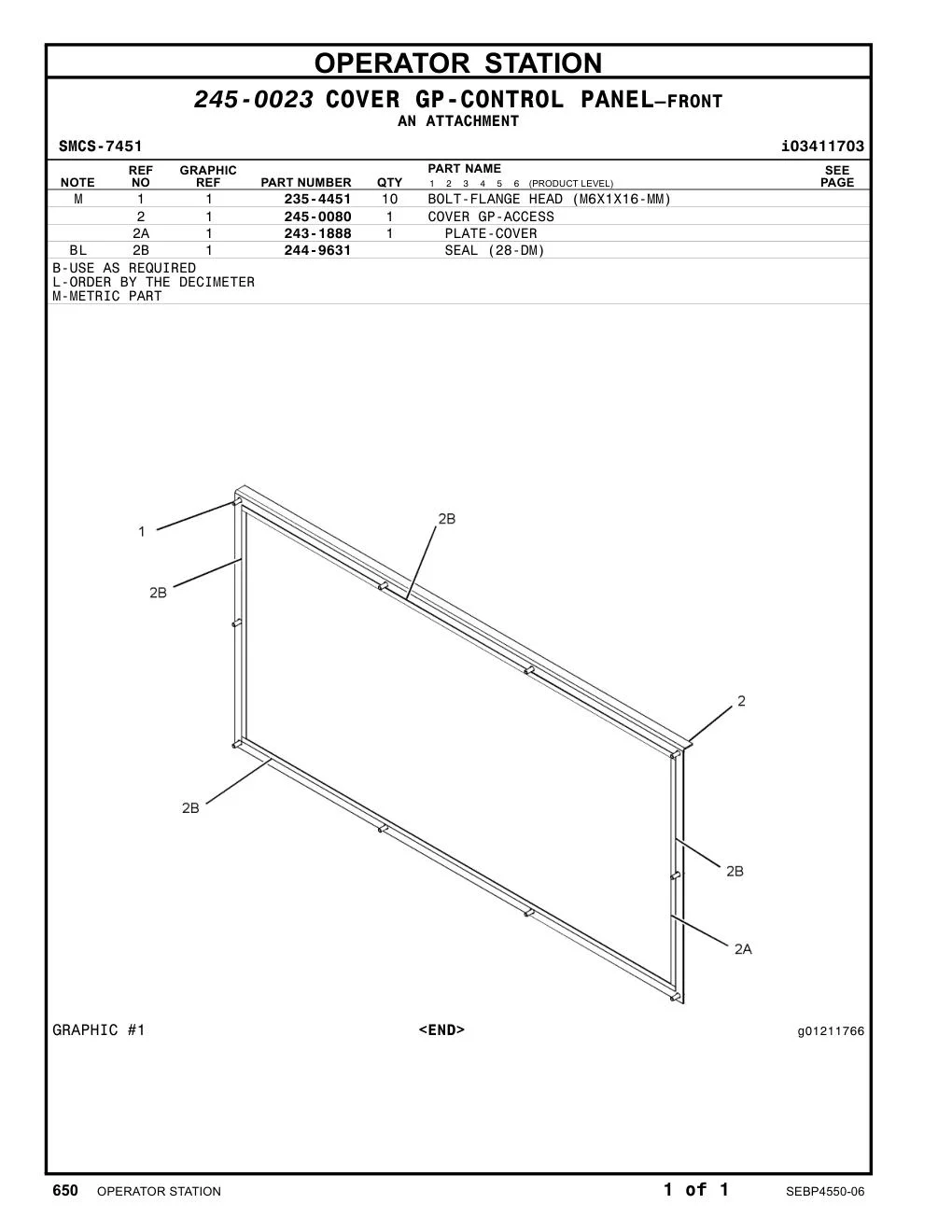 245-0080 COVER GP-ACCESS CAT parts manual diagram