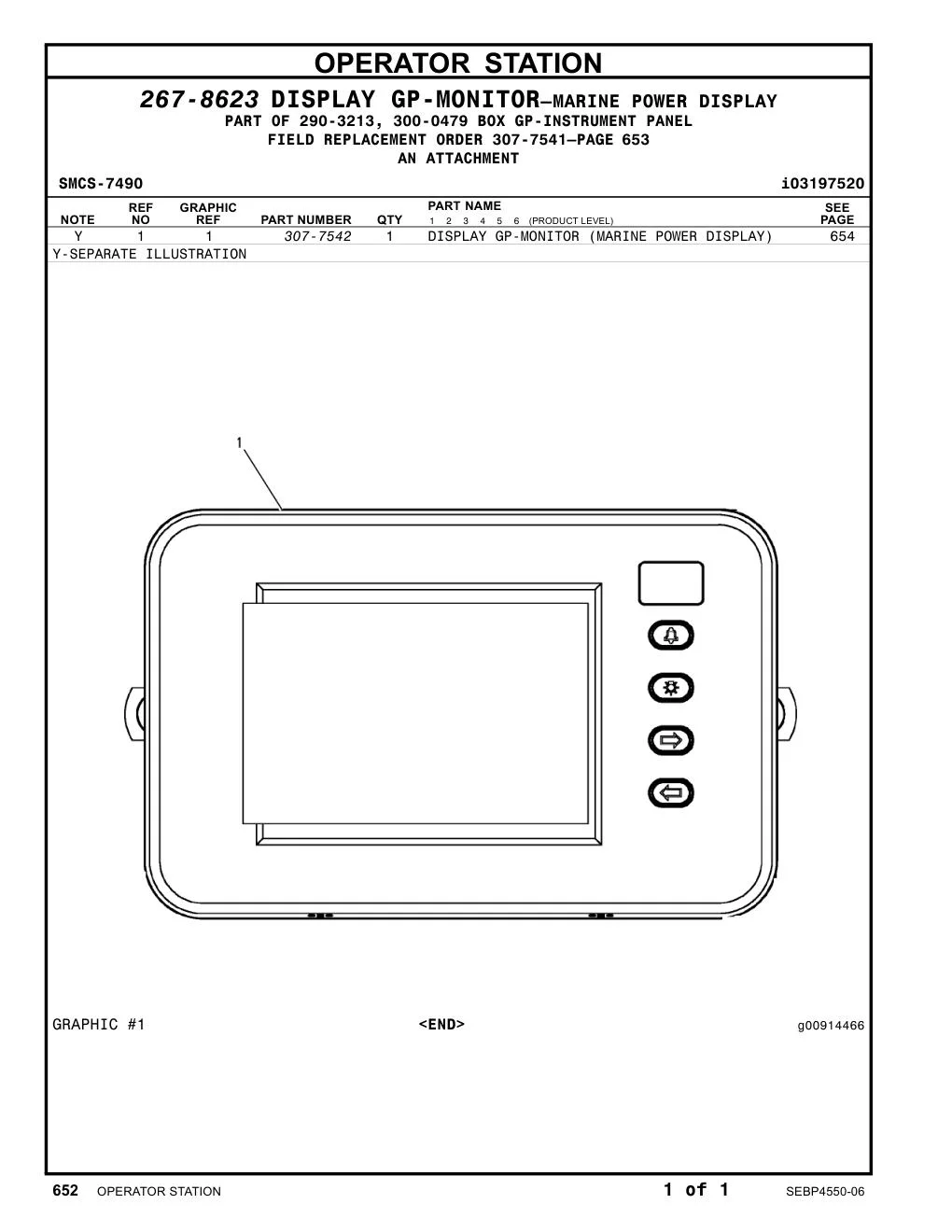 307-7542 DISPLAY GP-MONITOR (MARINE POWER DISPLAY) CAT parts manual diagram