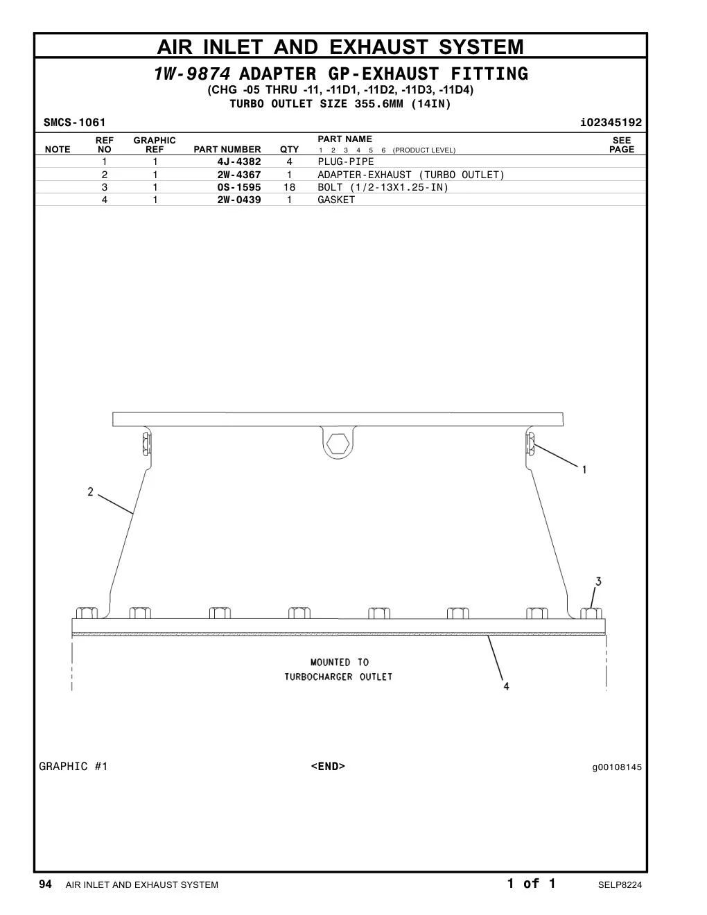 2W-4367 - ADAPTER-EXHAUST (TURBO OUTLET)
