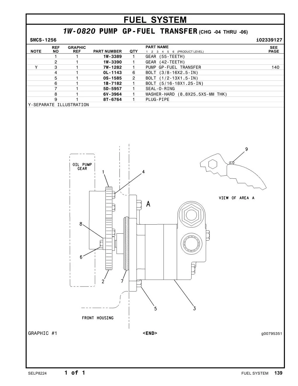 1W-3389 GEAR (55-TEETH) CAT parts manual diagram