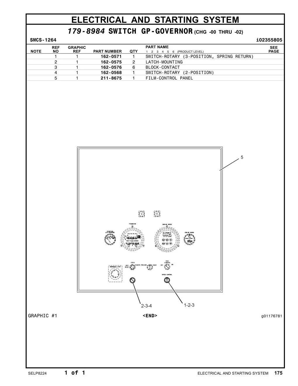 162-0568 SWITCH-ROTARY (2-POSITION) (FUEL CONTROL) CAT parts manual diagram