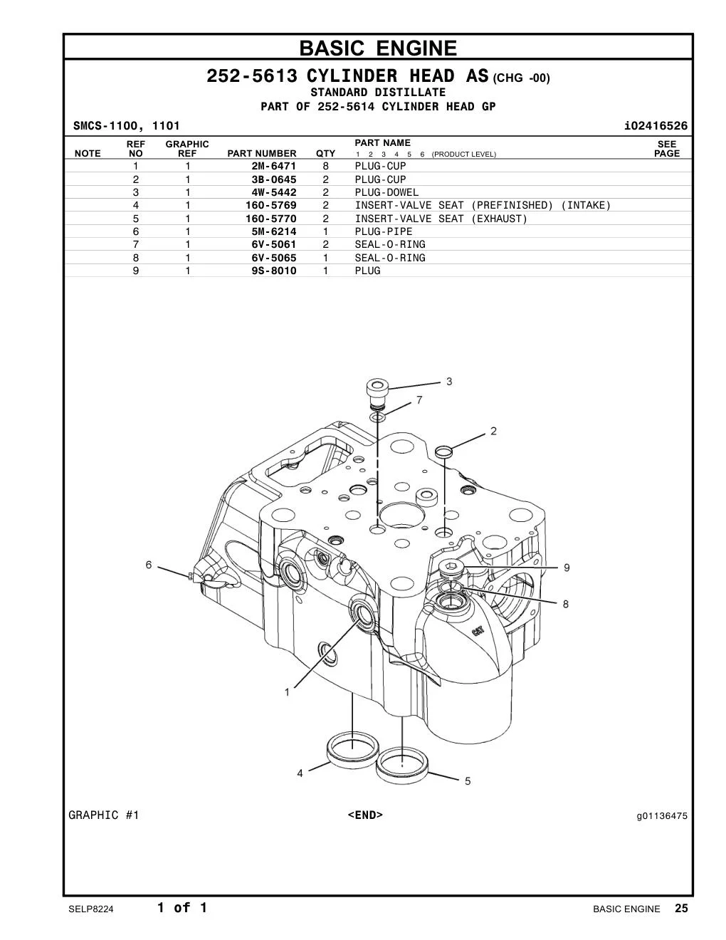 160-5769 INSERT-VALVE SEAT (PREFINISHED) (INTAKE) CAT parts manual diagram