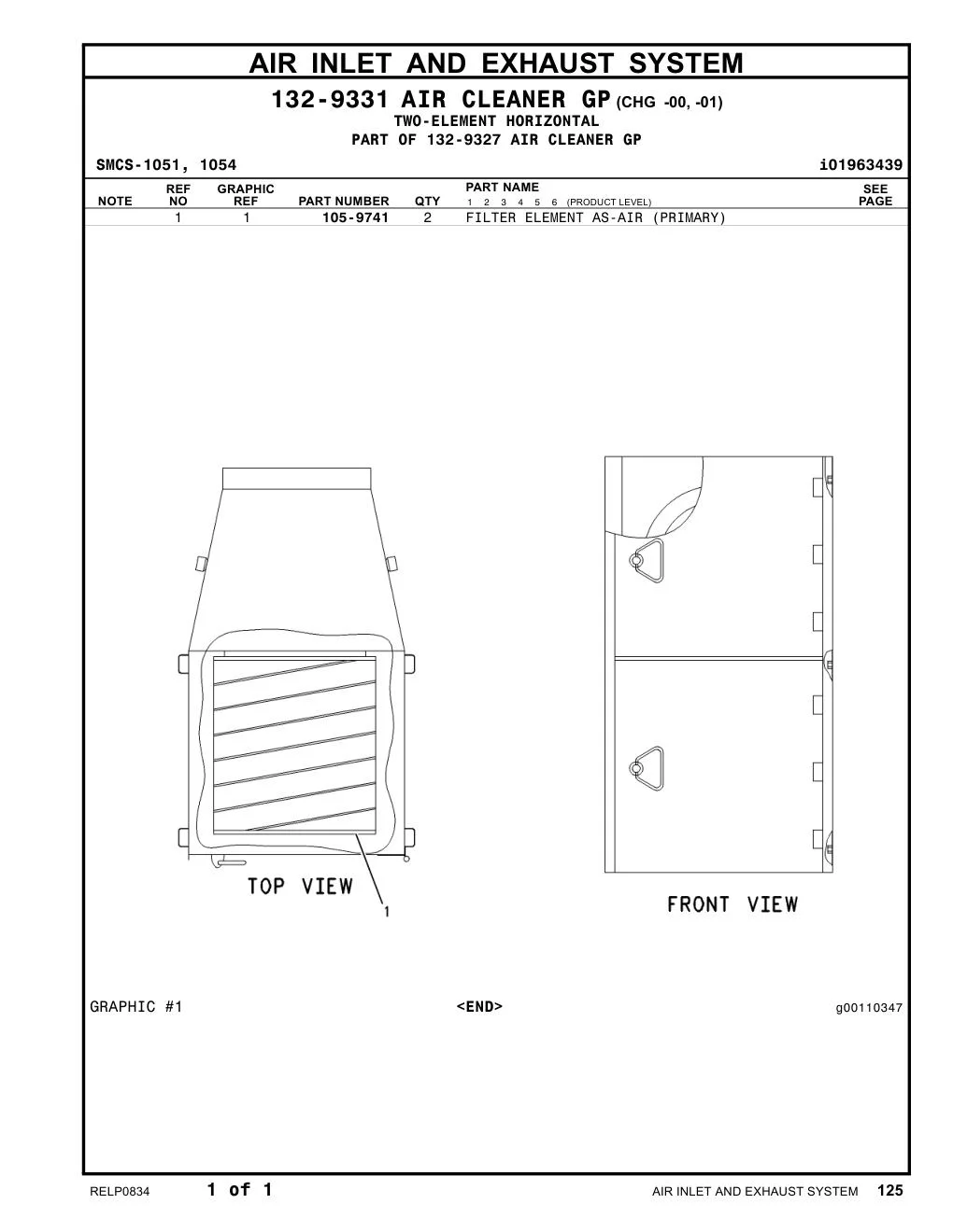 105-9741 FILTERELEMENT AS-AIR(PRIMARY) CAT parts manual diagram