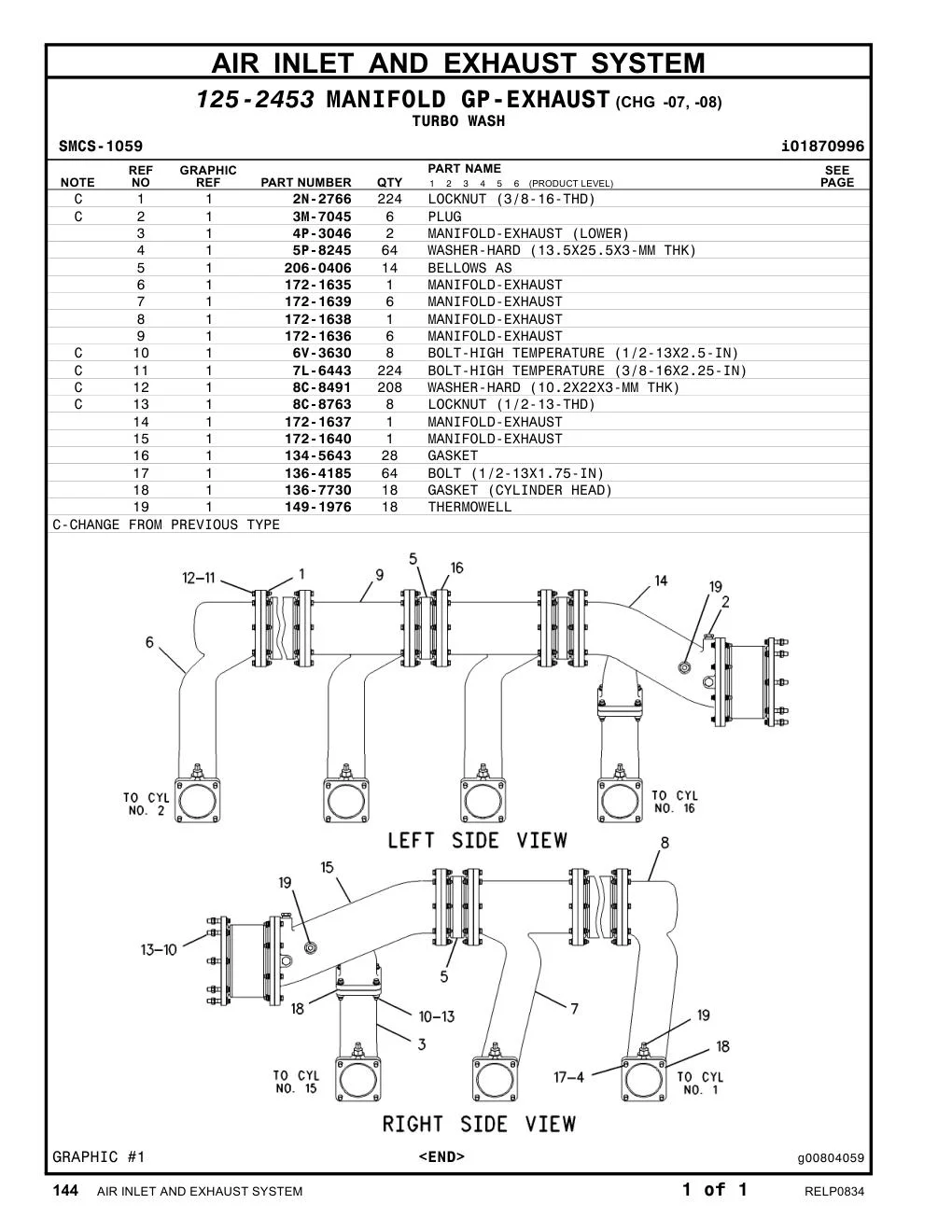 172-1638 MANIFOLD-EXHAUST CAT parts manual diagram