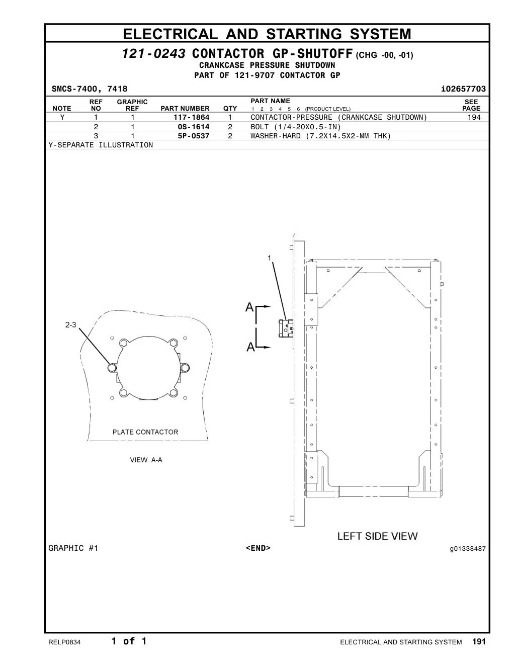 117-1864 CONTACTOR-PRESSURE (CRANKCASE SHUTDOWN) CAT parts manual diagram