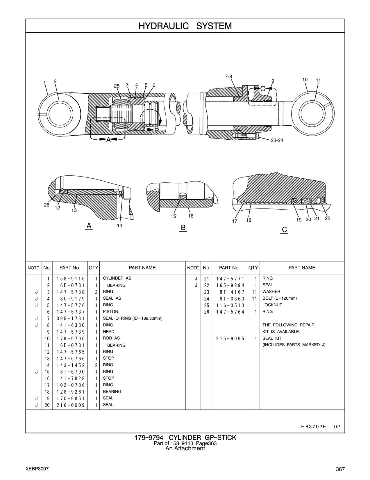 179-9795 ROD AS 215-9995 1 SEAL KIT CAT parts manual diagram