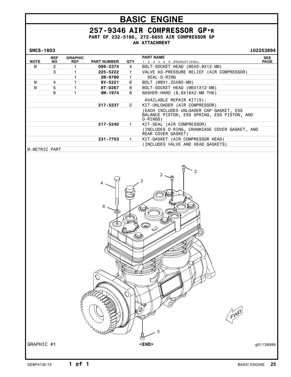231-7753 - KIT-GASKET (AIR COMPRESSOR HEAD) (INCLUDES VALVE AND HEAD GASKETS)