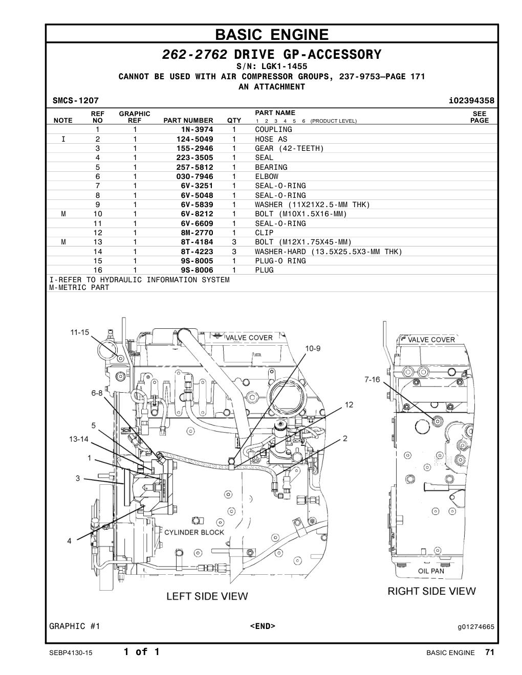 257-5812 BEARING · S/N LGK1-1455 CAT parts manual diagram