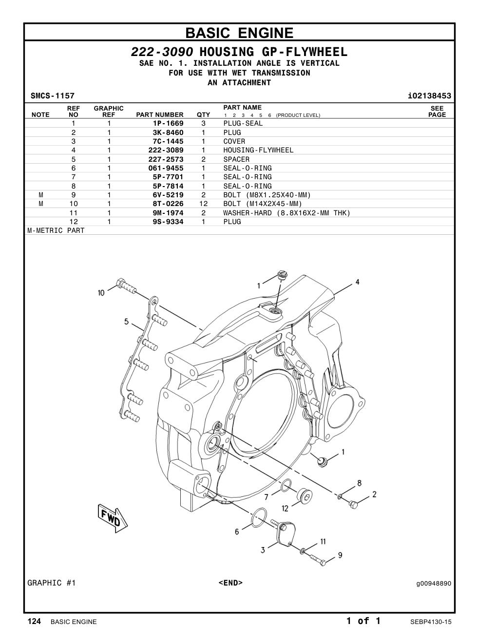 222-3089 HOUSING-FLYWHEEL CAT parts manual diagram