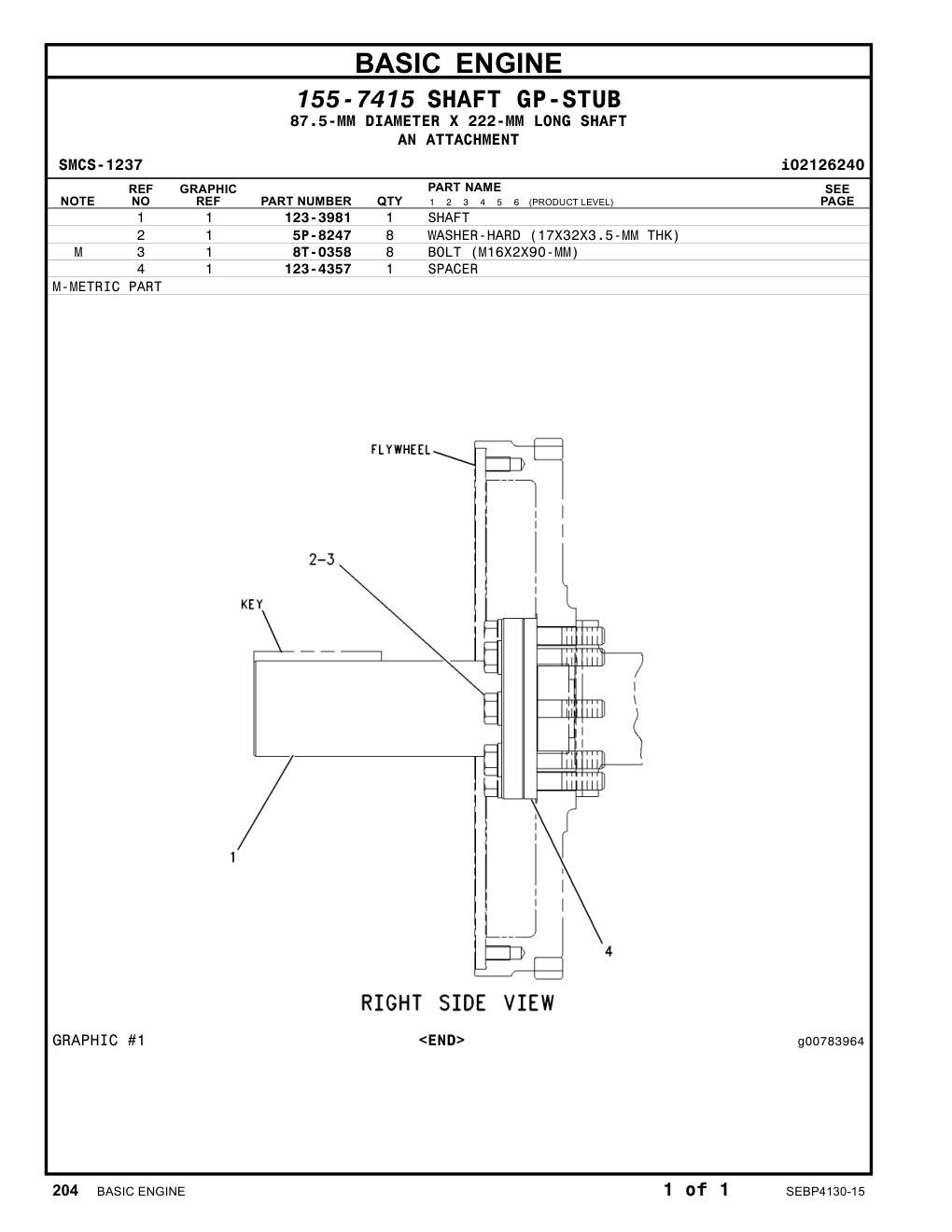 123-3981 SHAFT CAT parts manual diagram