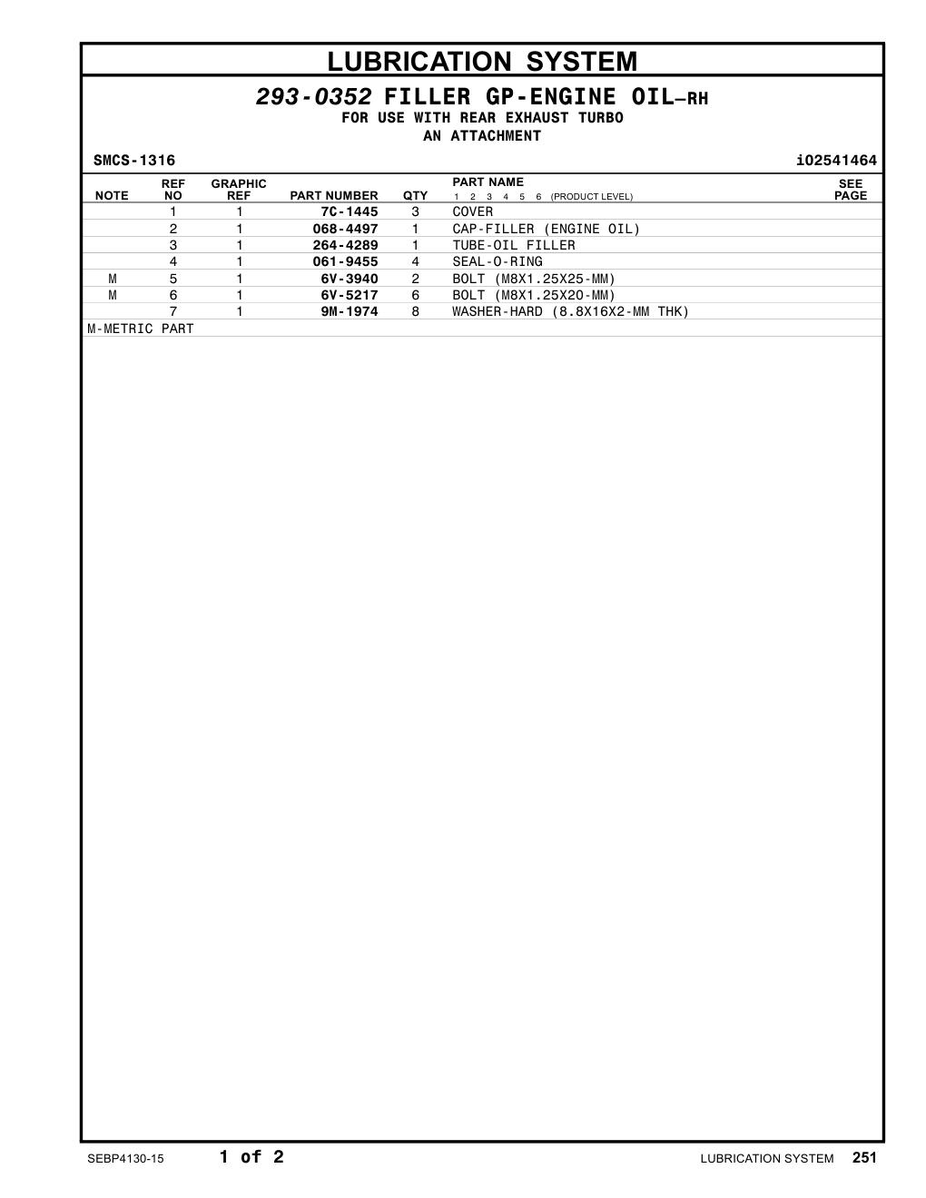 264-4289 TUBE-OIL FILLER CAT parts manual diagram
