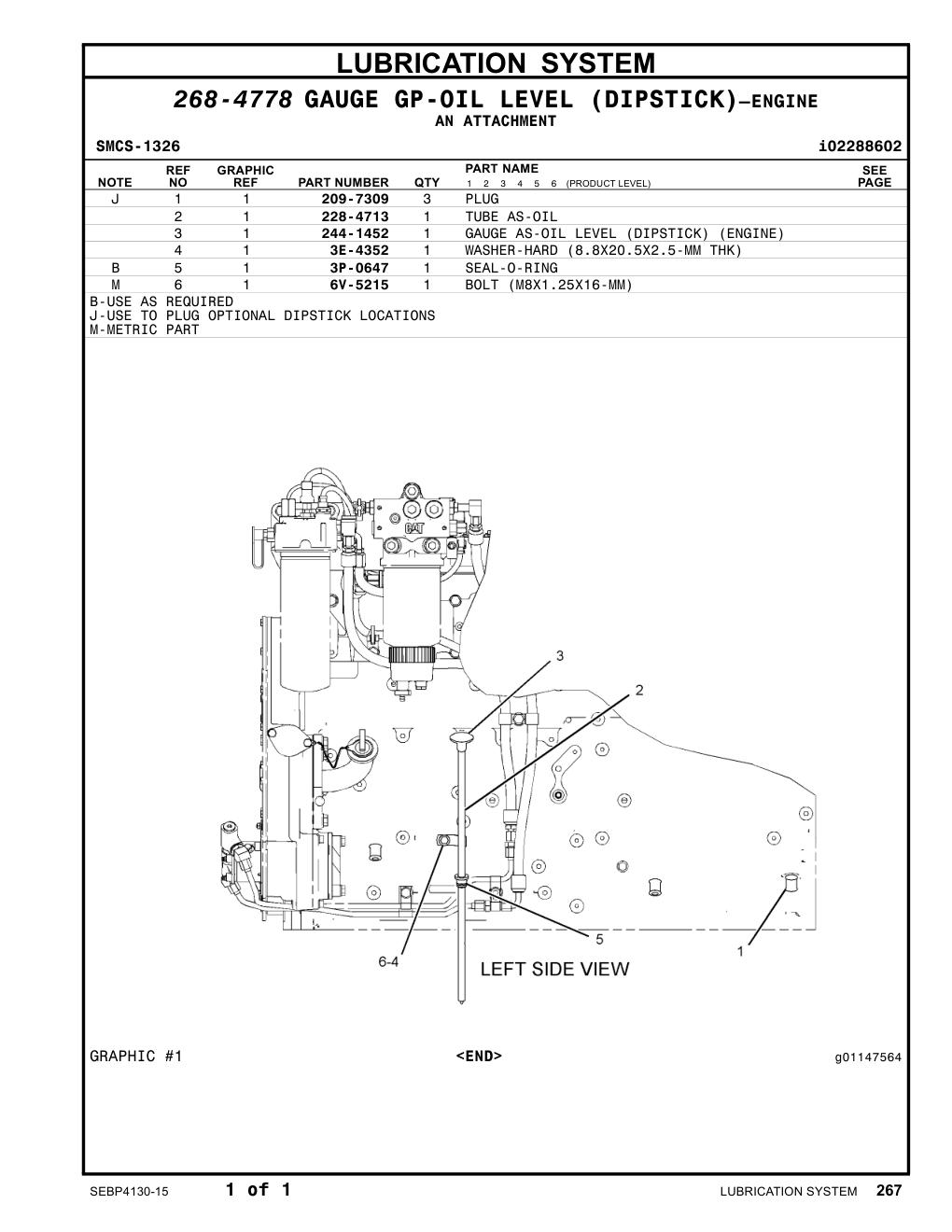 244-1452 GAUGE AS-OIL LEVEL (DIPSTICK) (ENGINE) CAT parts manual diagram