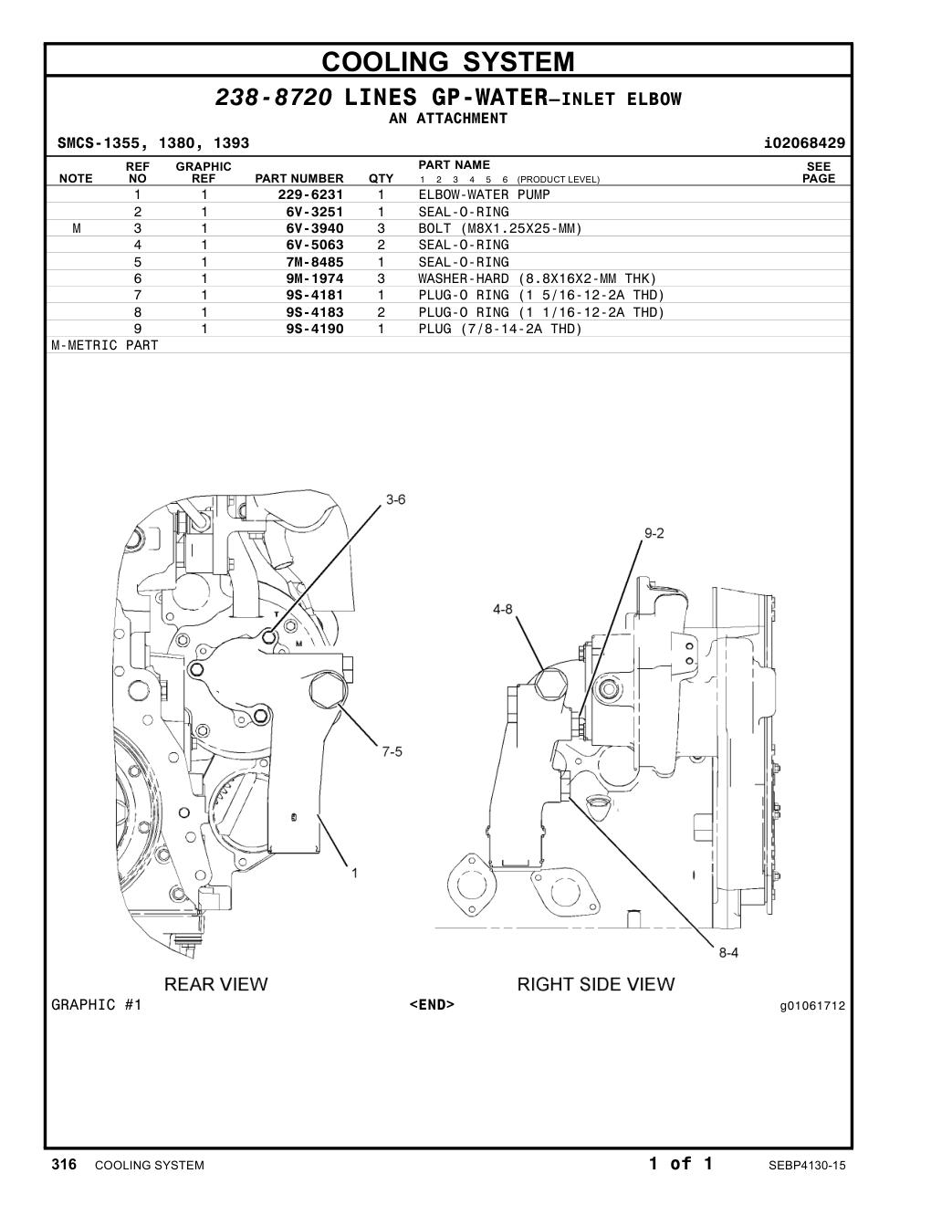 229-6231 ELBOW-WATER PUMP CAT parts manual diagram