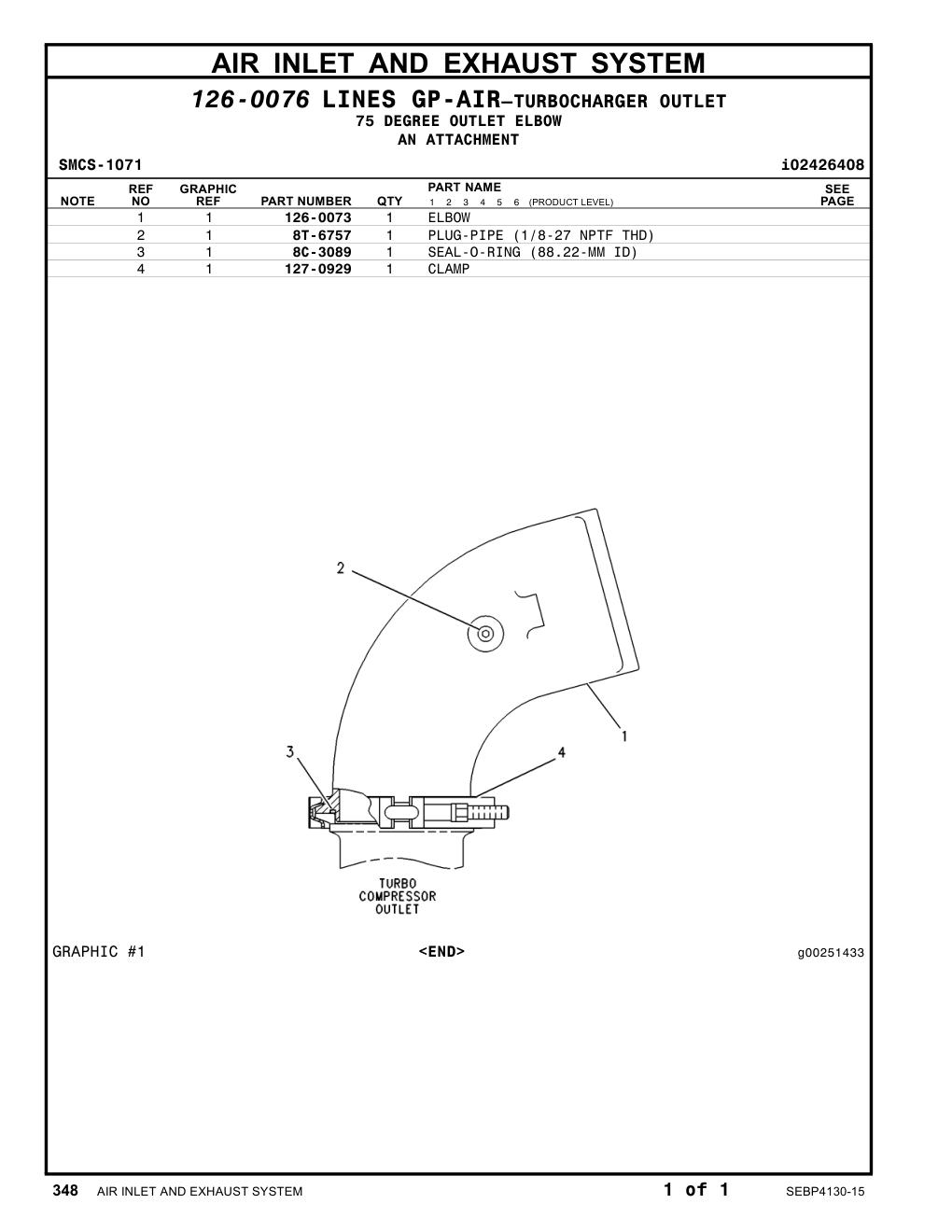 126-0073 ELBOW CAT parts manual diagram
