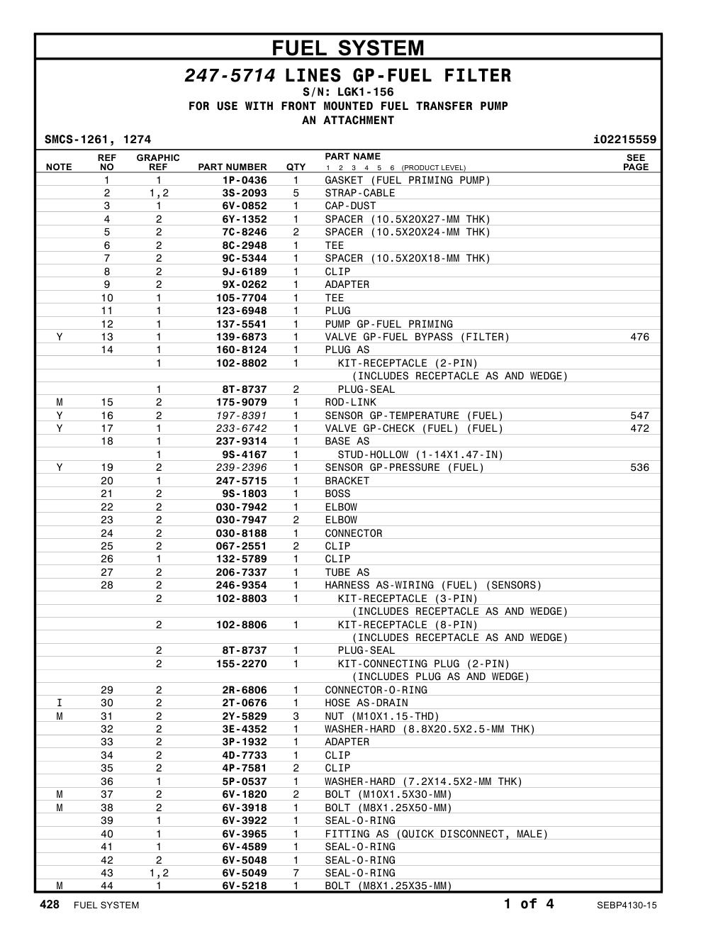 9S-1803 BOSS · S/N LGK1-156 CAT parts manual diagram