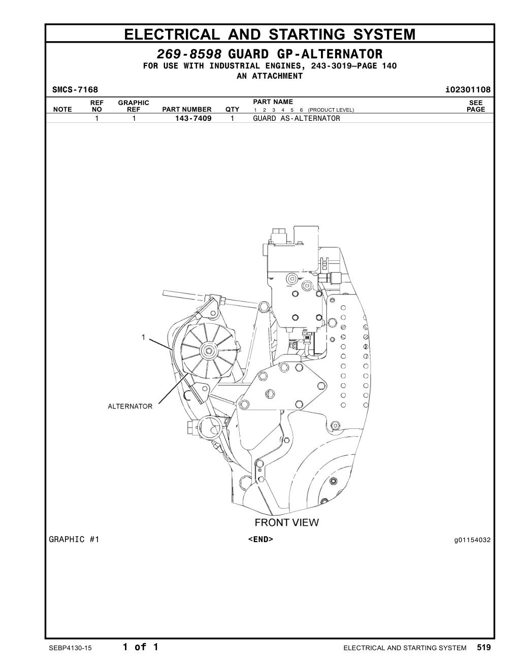 143-7409 GUARD AS-ALTERNATOR CAT parts manual diagram