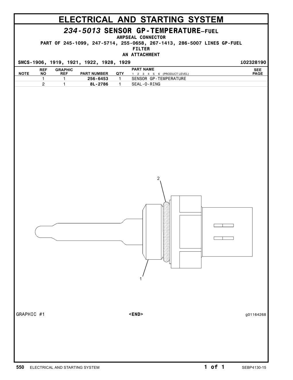 256-6453 SENSOR-TEMPERATURE CAT parts manual diagram