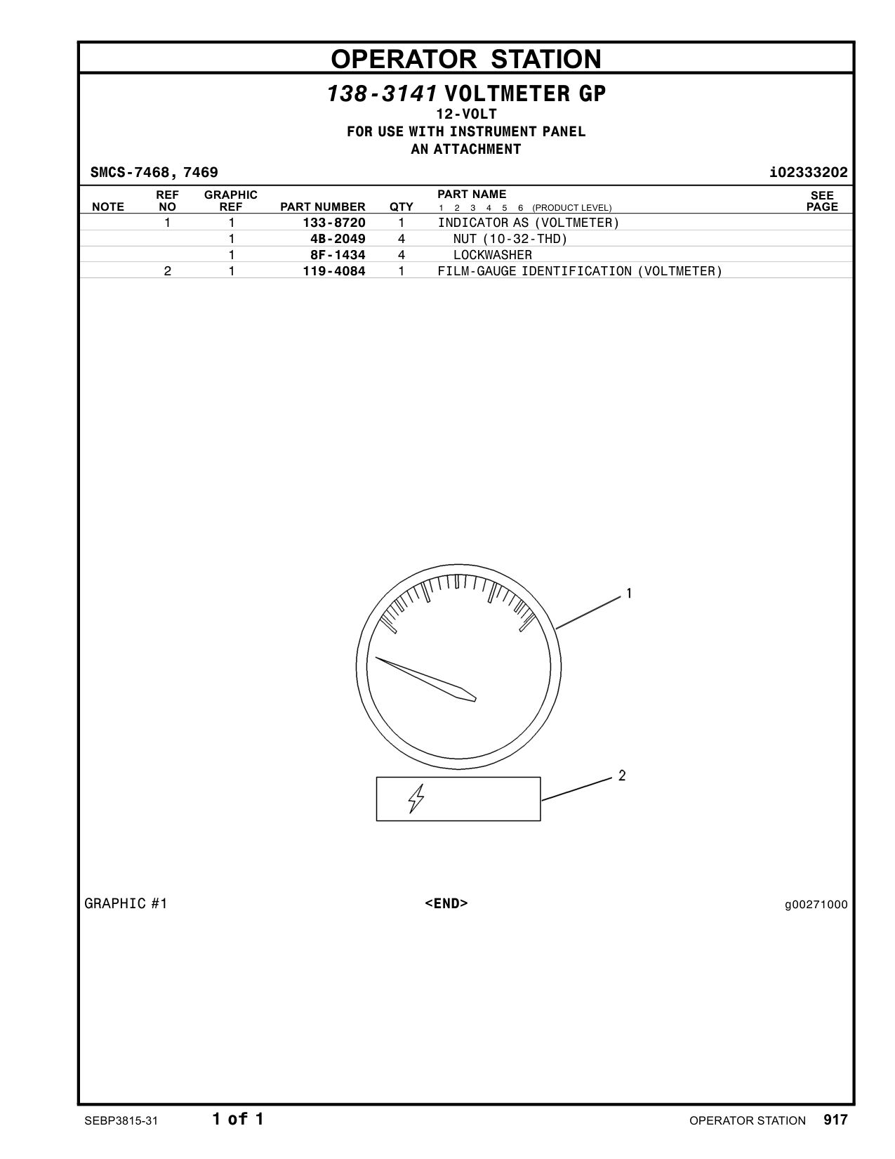 119-4084 FILM-GAUGE IDENTIFICATION (VOLTMETER) CAT parts manual diagram