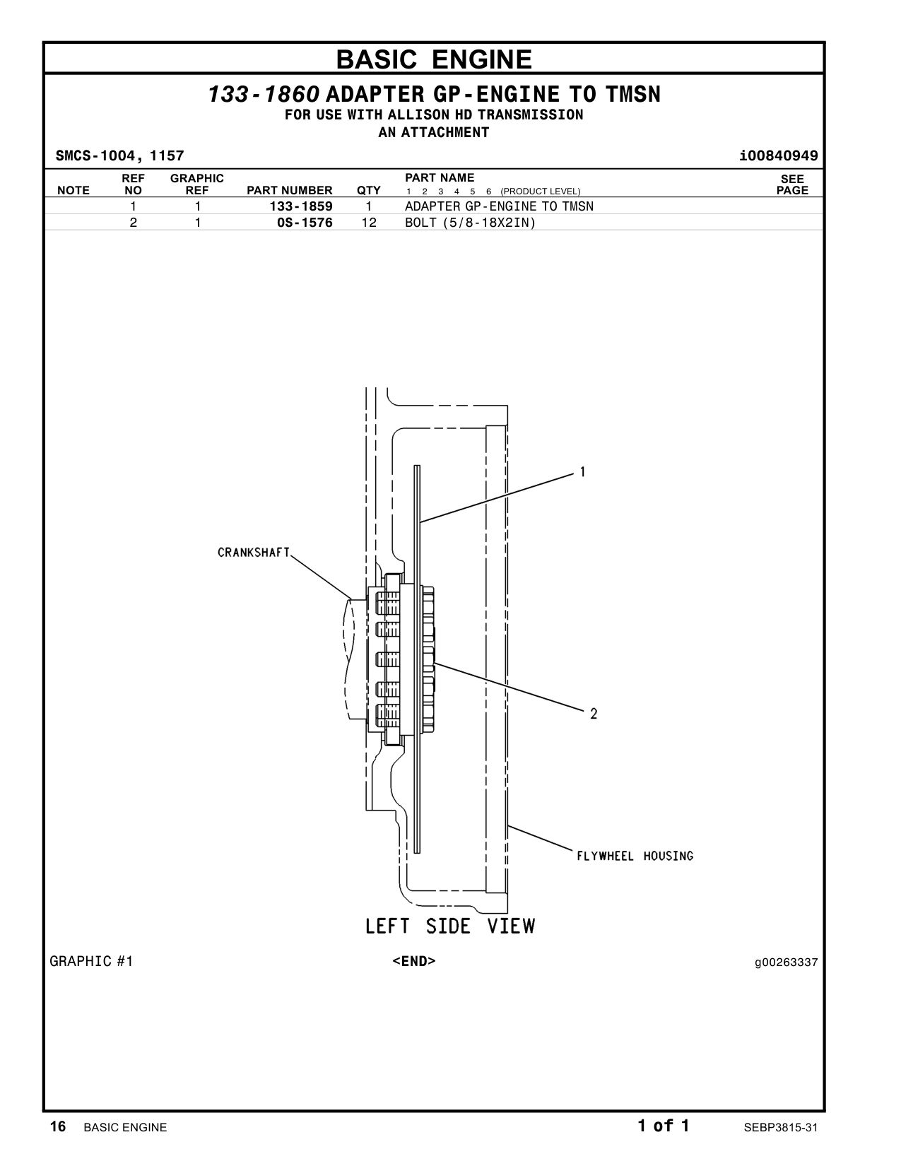 133-1859 ADAPTER GP-ENGINETOTMSN CAT parts manual diagram