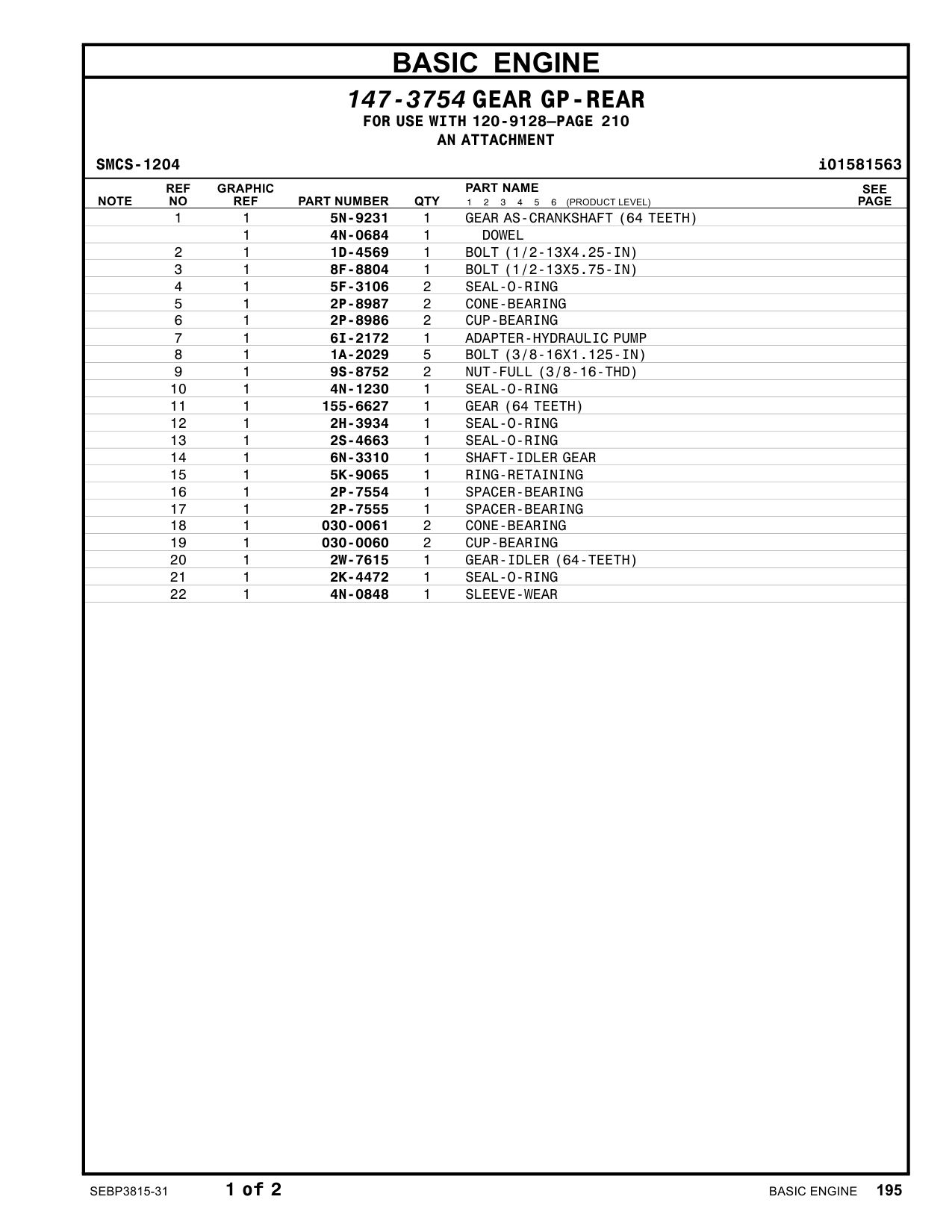 155-6627 GEAR (64 TEETH) CAT parts manual diagram