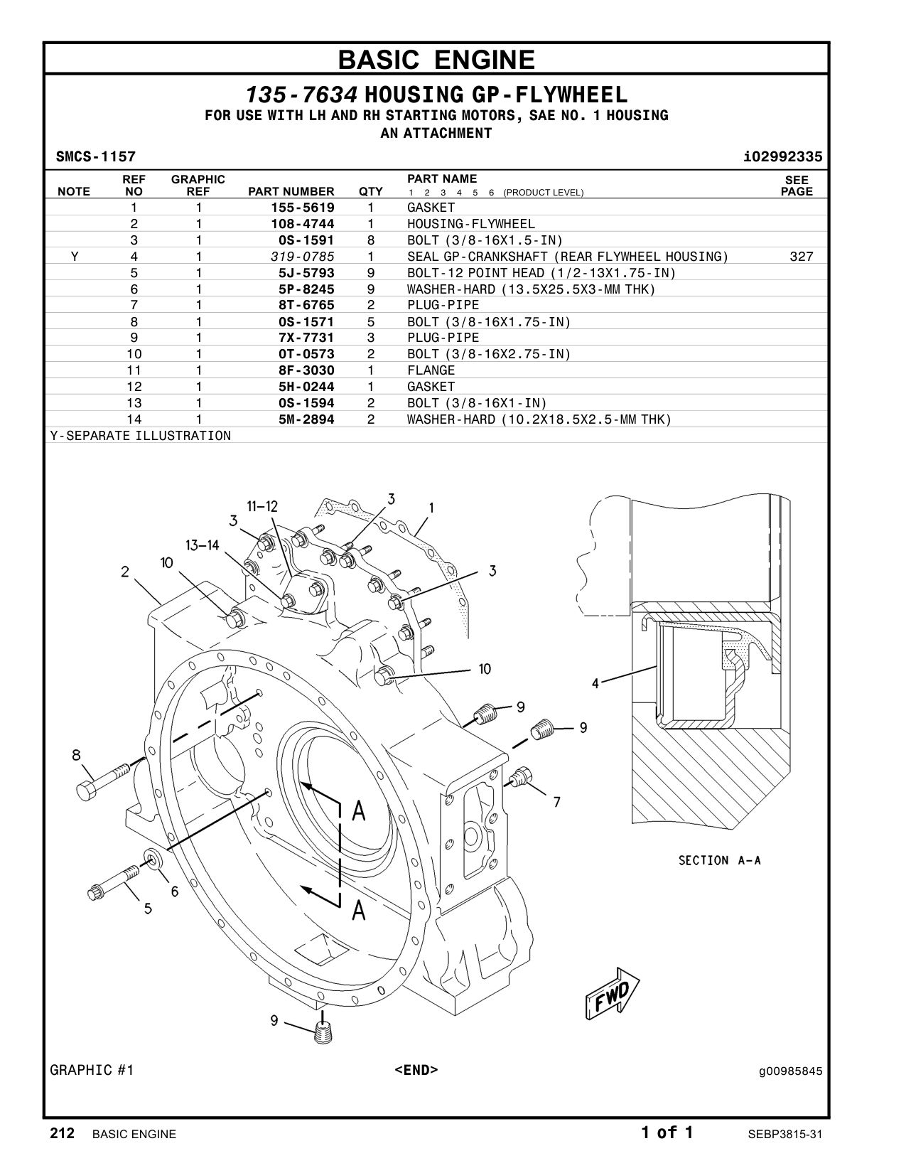 108-4744 HOUSING-FLYWHEEL CAT parts manual diagram